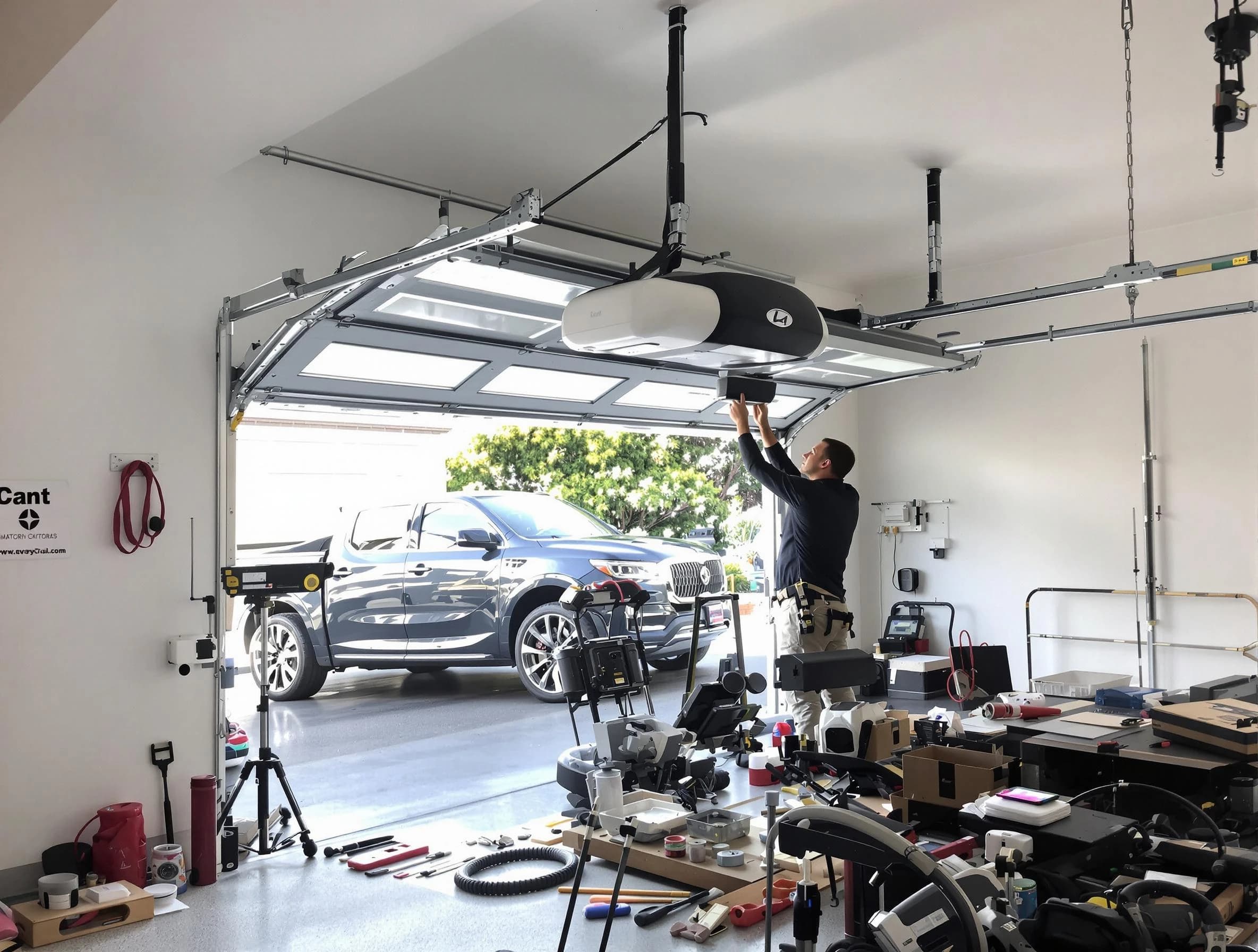 Stone Mountain Garage Door Repair specialist installing smart garage door opener system in Stone Mountain home