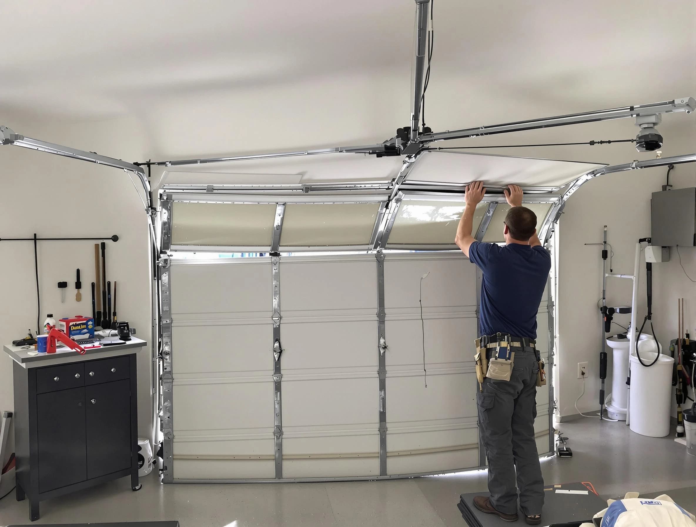 Stone Mountain Garage Door Repair specialist performing precise section replacement on Stone Mountain garage door