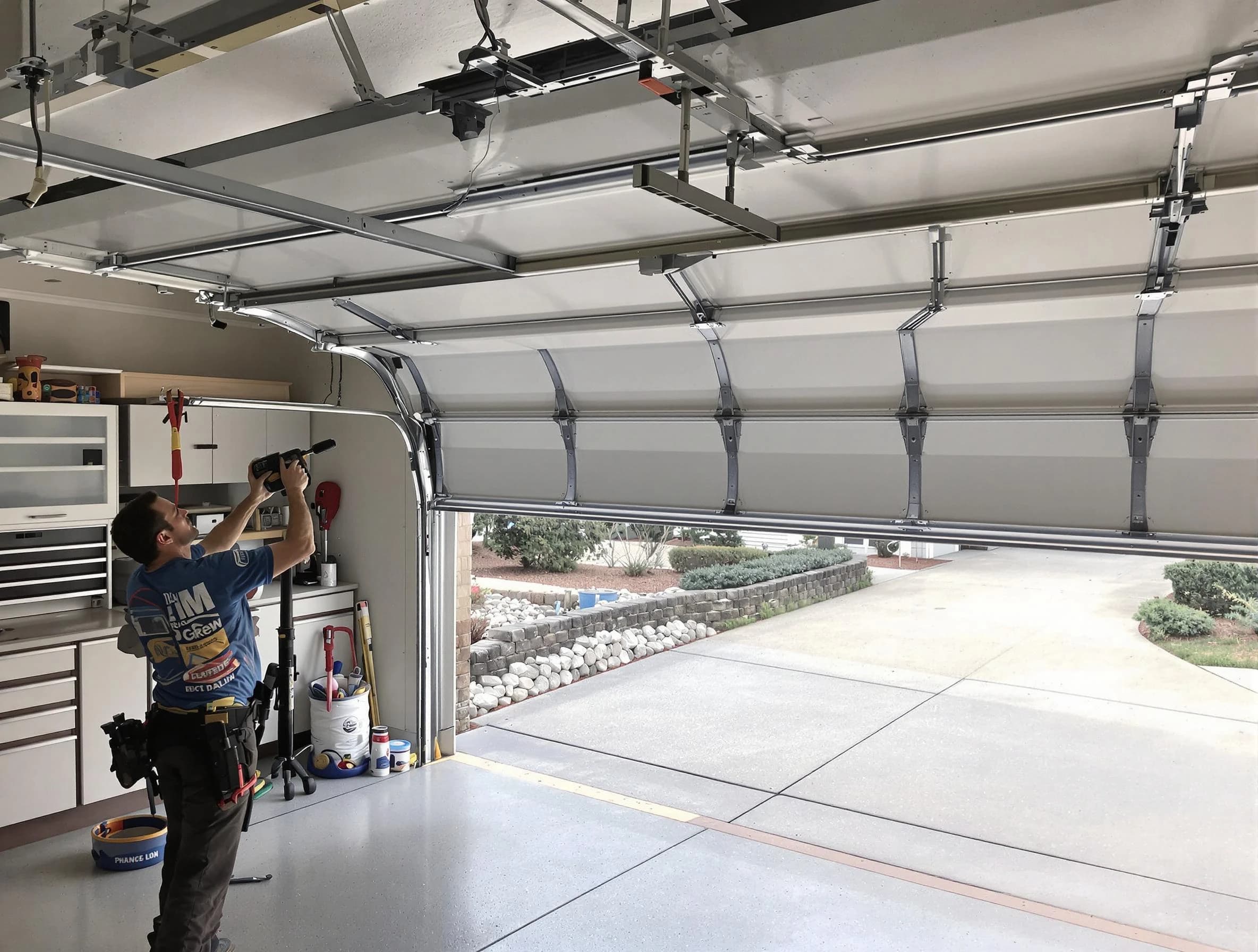 Garage door track repair service by Stone Mountain Garage Door Repair in Stone Mountain
