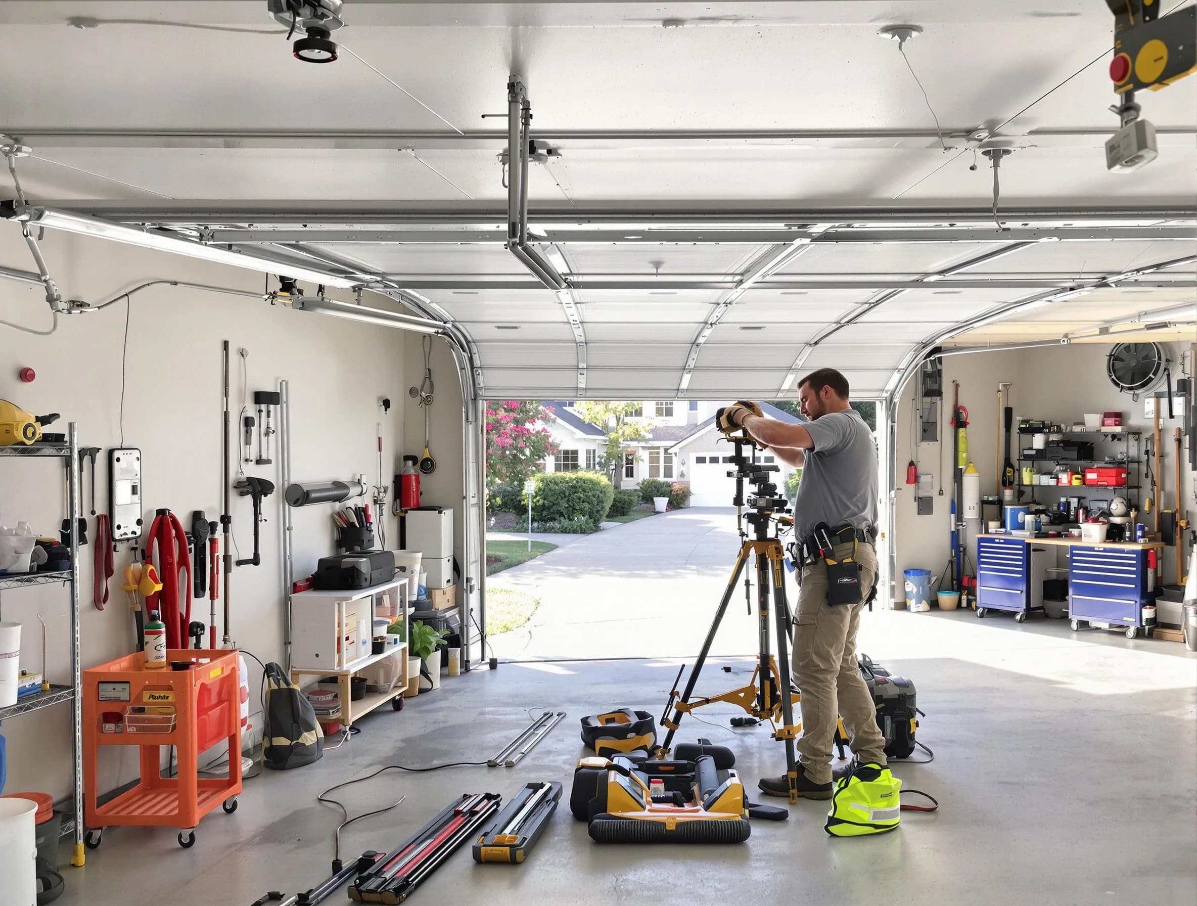 Stone Mountain Garage Door Repair specialist performing laser-guided track alignment in Stone Mountain