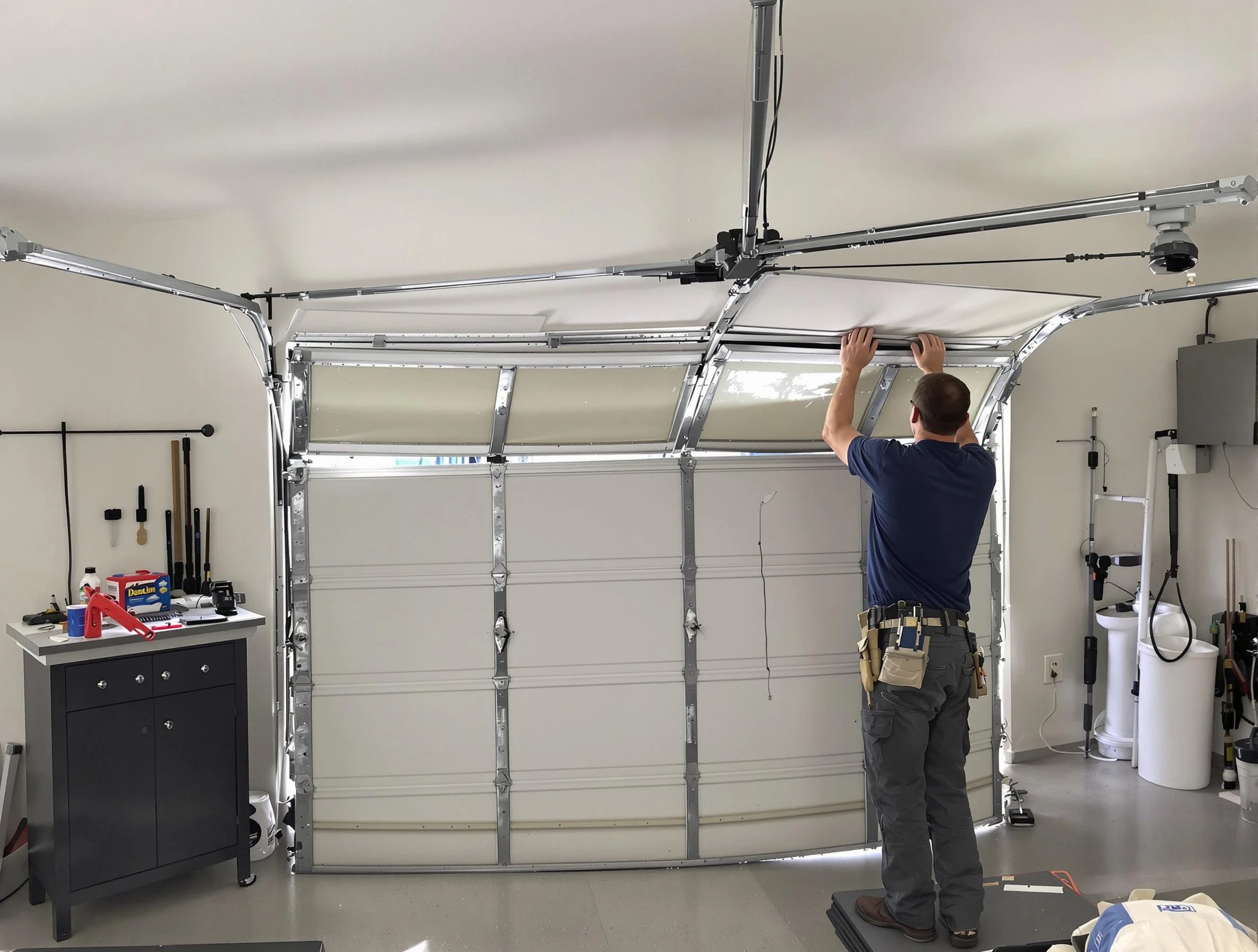 Stone Mountain Garage Door Repair specialist performing precise section replacement on Stone Mountain garage door