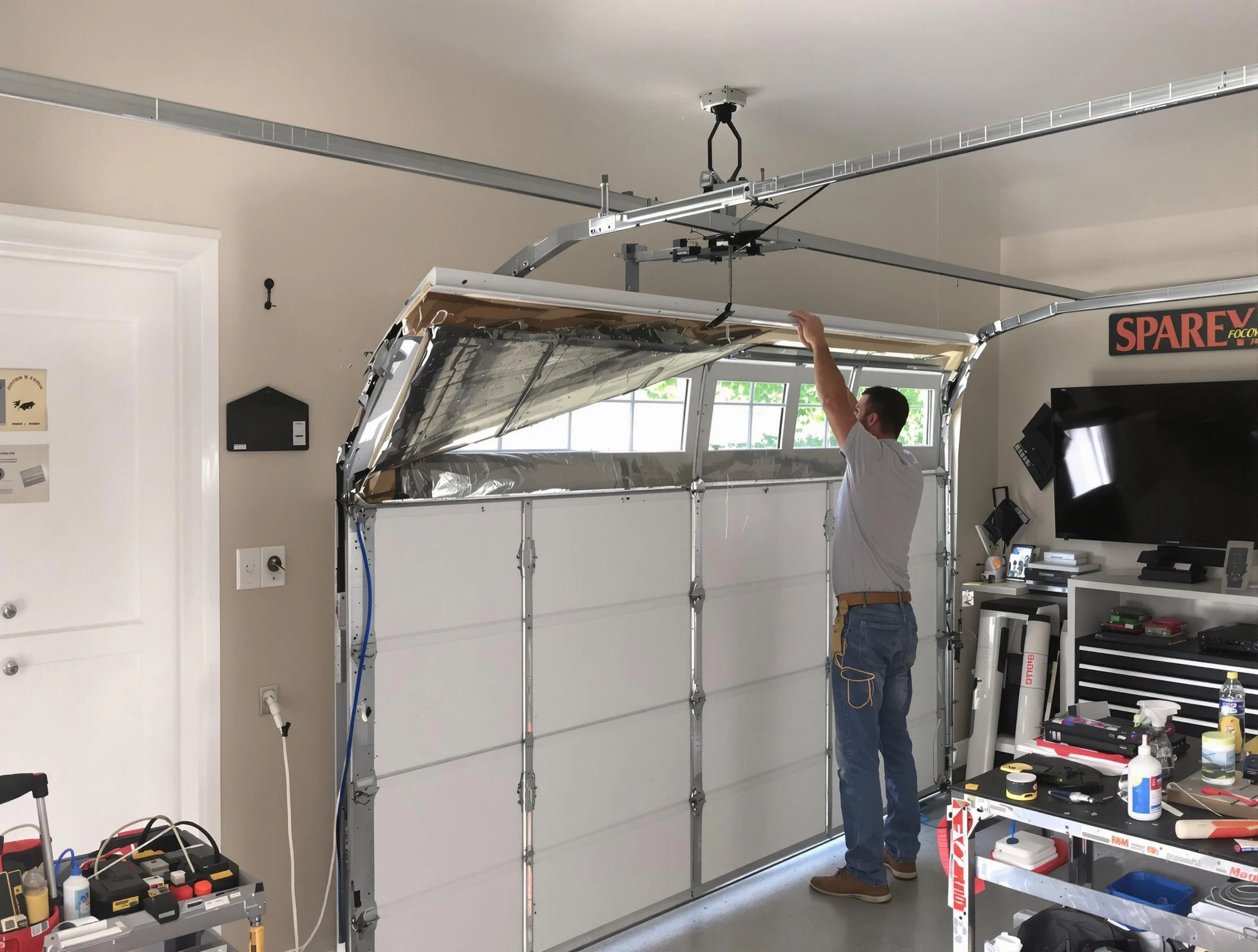Garage door section replacement by Stone Mountain Garage Door Repair in Stone Mountain